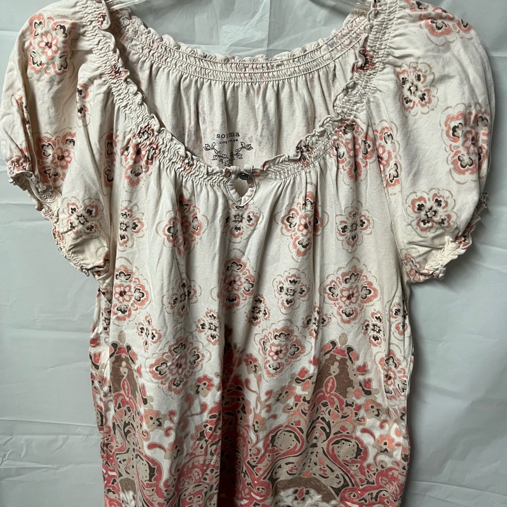 Sonoma Cream and coral Floral Blouse